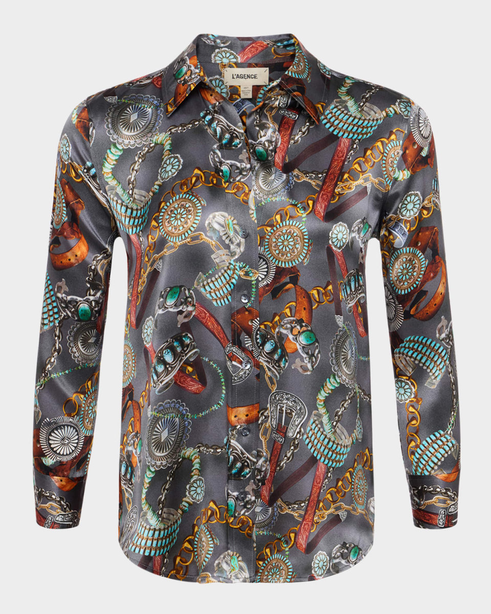 Dani Button-Front Silk Blous